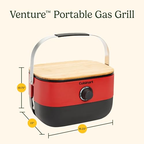 Cuisinart Venture Portable Gas Grill Small Camping Grill with Cutting Board and Handle Non Stick Porcelain Enameled Cast Iron Grate 9000 BTU Stainless Steel Burner for Camping Tailgates Beaches - Image 3