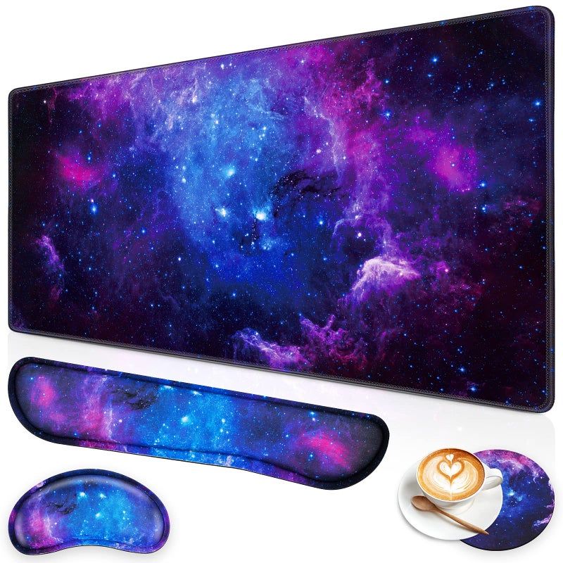 Canjoy Gaming Mouse Pad Set, 4-in-1 XXL Large Mouse Pad + Keyboard Wrist Rest Support+ Coaster, (35.4Ã—15.7 in) Extended Desk Pad Memory Foam Non-Slip Desk Mat for Home Office - Image 1
