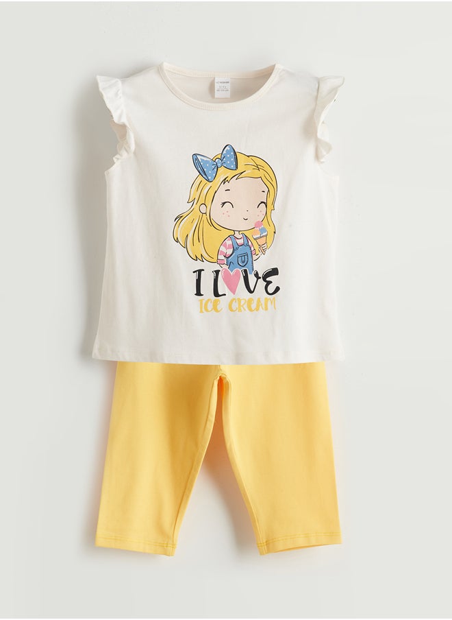 LC WAIKIKI Jersey Printed Girl T-Shirt and Shorts 2 Pack Summer  - Image 1