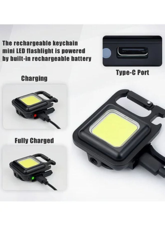 SHOPI - Small LED Flashlight, Rechargeable Keychain Mini Flashlight, 4 Light Modes Portable Pocket Light with Folding Bracket Bottle Opener and Magnet Base for Fishing Walking Camping Outdoor Indoor - Image 1
