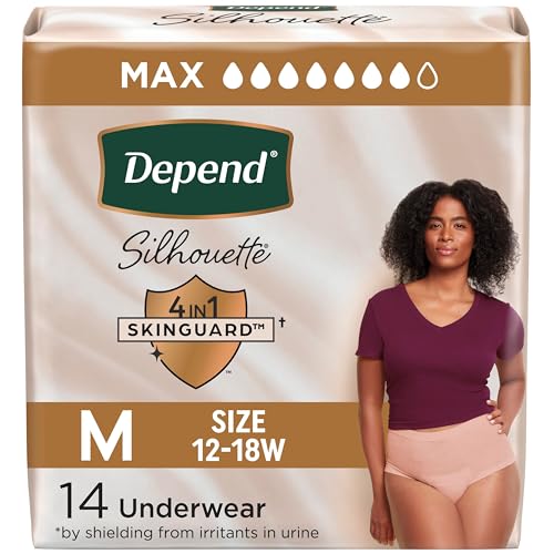 Depend Silhouette Adult Diapers, Incontinence & Postpartum Bladder Leak Underwear for Women, Maximum Absorbency, Medium, Pink, 14 Count, Packaging May Vary - Image 1