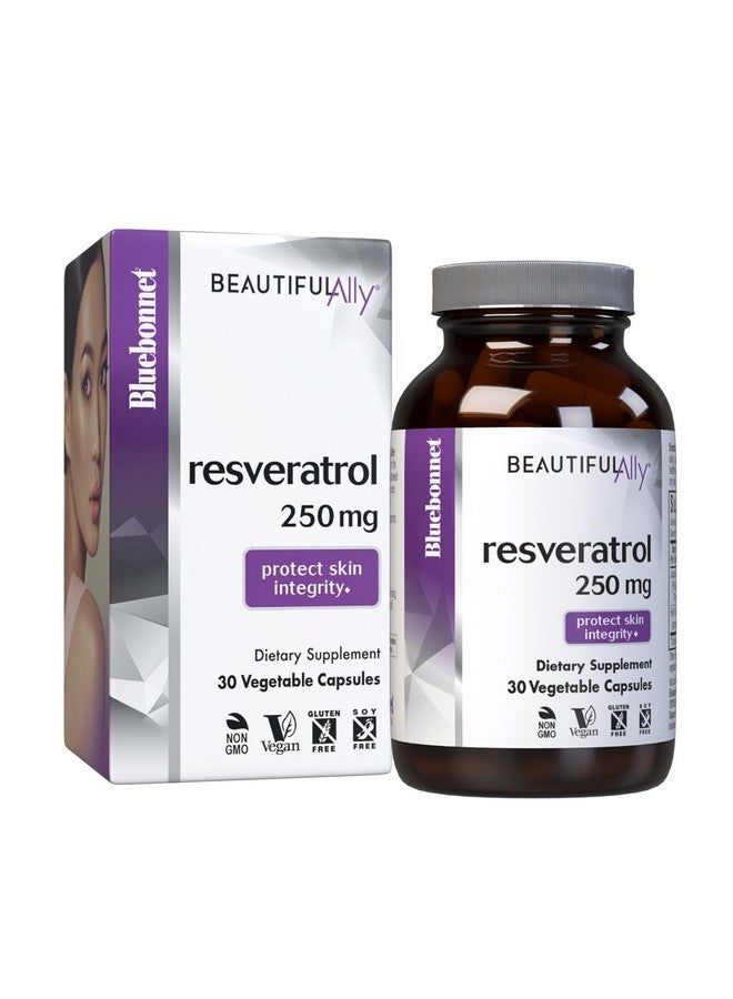 Bluebonnet Nutrition Beautiful Ally Resveratrol 250 mg, Protect Skin Integrity*, Non-GMO, Vegan, Gluten-Free, Soy-Free, Dairy-Free, 30 Vegetable Capsules, 30 Servings - Image 1