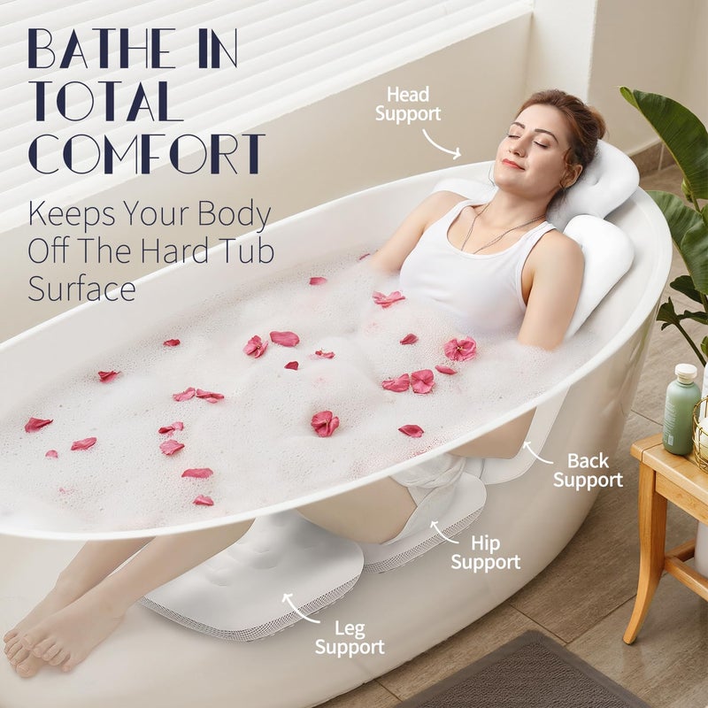 VOXOR Full Body Bath Pillow for Bathtub, Thick Bathtub Cushion, Luxury Tub Pillow for Bath for Headrest Neck and Back Support White 56" x 16" - Image 3