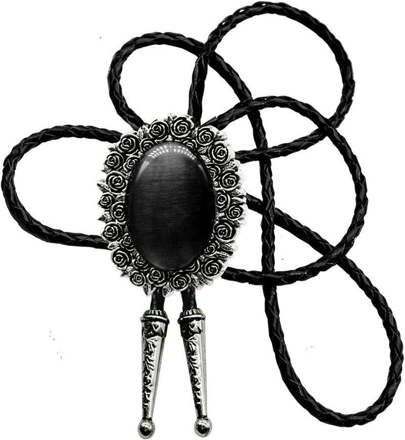 Moranse Bolo Tie With Emerald Blue and Black or More Colors Stone Celtic Style Genuine and Cowhide Rope - Image 1