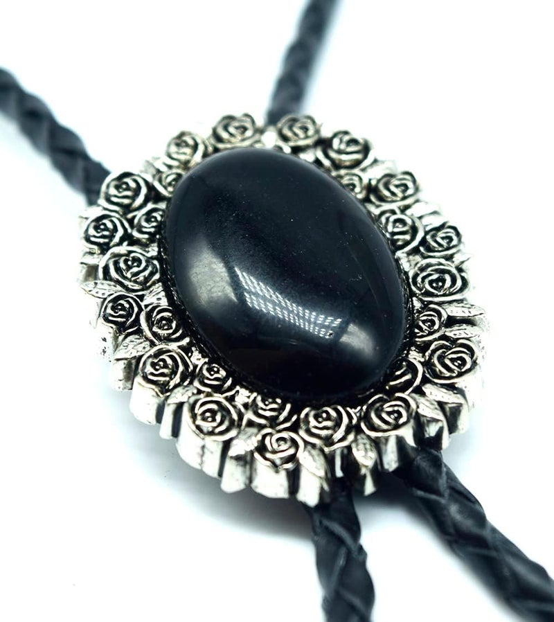Moranse Bolo Tie With Emerald Blue and Black or More Colors Stone Celtic Style Genuine and Cowhide Rope - Image 3