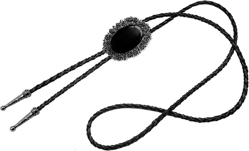 Moranse Bolo Tie With Emerald Blue and Black or More Colors Stone Celtic Style Genuine and Cowhide Rope - Image 2