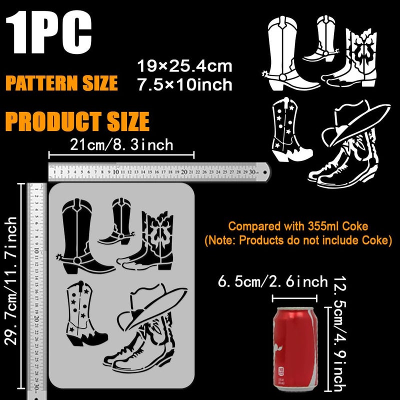 FINGERINSPIRE FINGERINSPIRE Cowboy Boots and Hat Painting Stencil 8.3x11.7" Cowgirl Boot with Spur Big Stencil Western Cowboy Themes Stencil Reusable Shoes Spraying Template for DIY Fabric Tile Floor Furniture - Image 2
