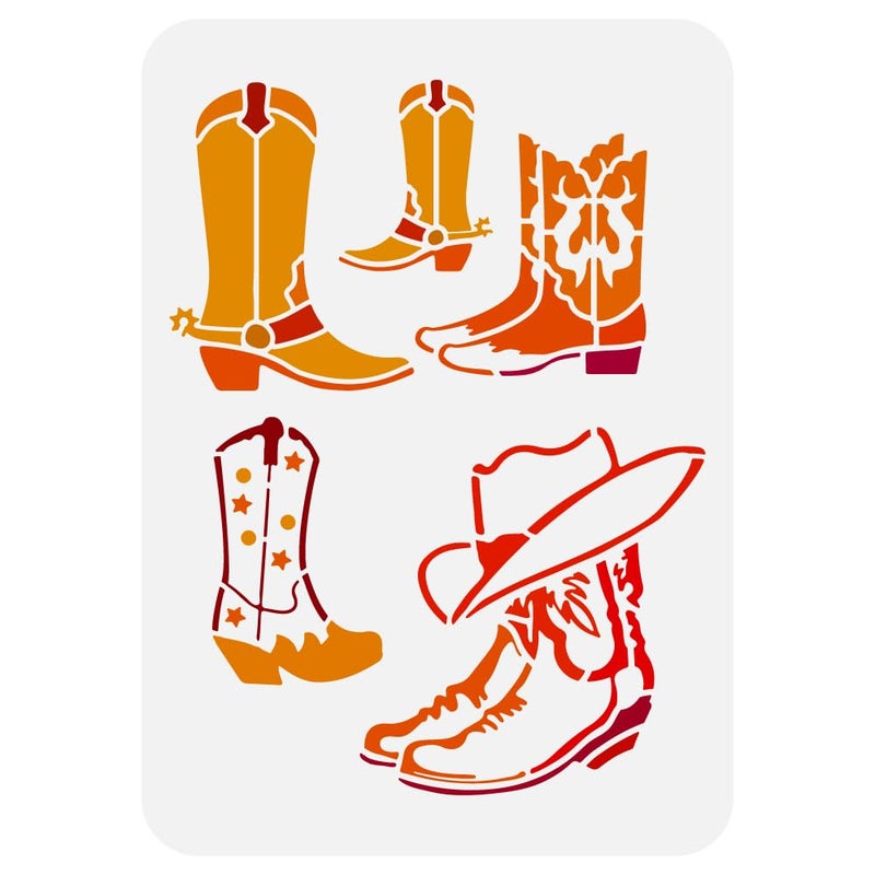 FINGERINSPIRE FINGERINSPIRE Cowboy Boots and Hat Painting Stencil 8.3x11.7" Cowgirl Boot with Spur Big Stencil Western Cowboy Themes Stencil Reusable Shoes Spraying Template for DIY Fabric Tile Floor Furniture - Image 1