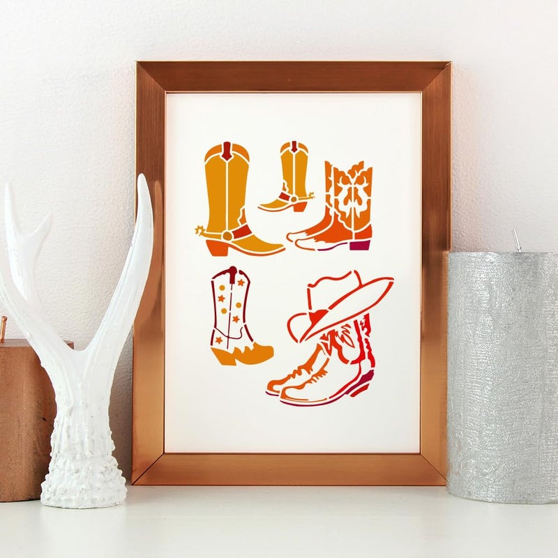 FINGERINSPIRE FINGERINSPIRE Cowboy Boots and Hat Painting Stencil 8.3x11.7" Cowgirl Boot with Spur Big Stencil Western Cowboy Themes Stencil Reusable Shoes Spraying Template for DIY Fabric Tile Floor Furniture - Image 4