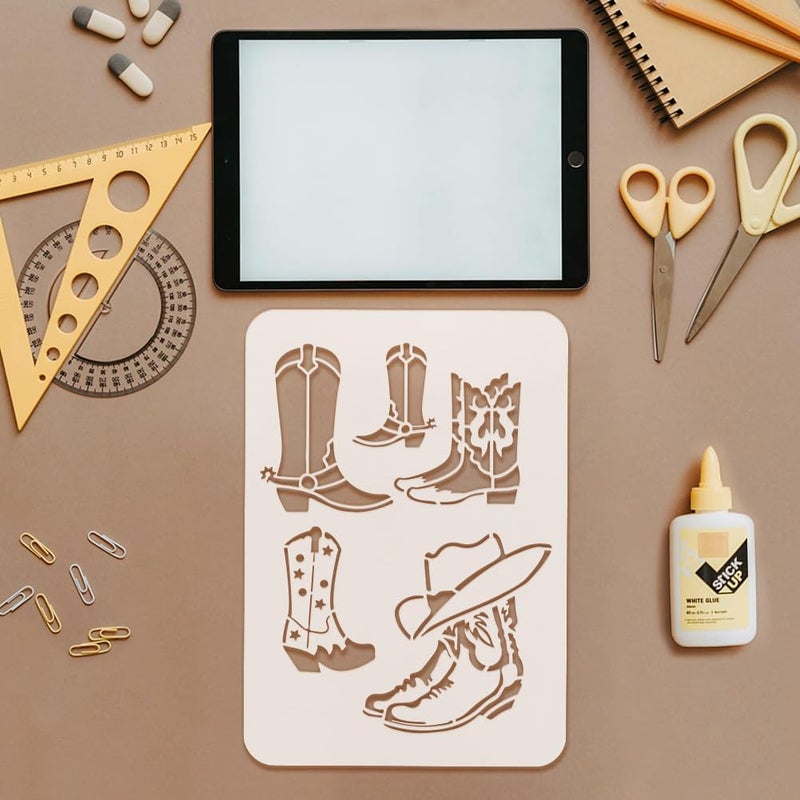 FINGERINSPIRE FINGERINSPIRE Cowboy Boots and Hat Painting Stencil 8.3x11.7" Cowgirl Boot with Spur Big Stencil Western Cowboy Themes Stencil Reusable Shoes Spraying Template for DIY Fabric Tile Floor Furniture - Image 3