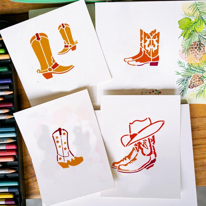 FINGERINSPIRE FINGERINSPIRE Cowboy Boots and Hat Painting Stencil 8.3x11.7" Cowgirl Boot with Spur Big Stencil Western Cowboy Themes Stencil Reusable Shoes Spraying Template for DIY Fabric Tile Floor Furniture - Image 5