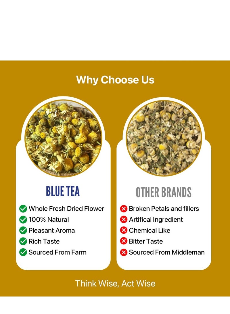 BLUE TEA - Chamomile Tea - 30 g - 30+ Cups || SLEEP & RELAXATION || Herbal Tea - Caffeine Free - Flower Based - Vegan - Non-Bitter - Non-GMO - 100% Natural | Reusable Pet Jar - Image 4