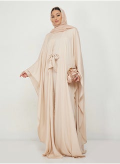 Rosette Abaya Beige abaya set with dress & abaya  - Image 4