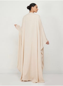 Rosette Abaya Beige abaya set with dress & abaya  - Image 3