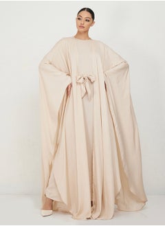 Rosette Abaya Beige abaya set with dress & abaya  - Image 1