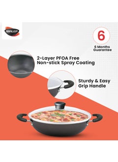 NIRLEP NIRLEP Sakhi Kadhai 24 cm with Glass Lid| Non-Stick Kadhai| Induction Kadhai| Easy Grip Handle| 2-Layer PFOA| Easy to Clean| Black  - Image 4