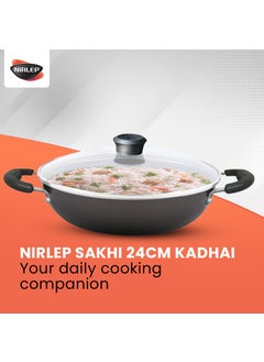 NIRLEP NIRLEP Sakhi Kadhai 24 cm with Glass Lid| Non-Stick Kadhai| Induction Kadhai| Easy Grip Handle| 2-Layer PFOA| Easy to Clean| Black  - Image 2
