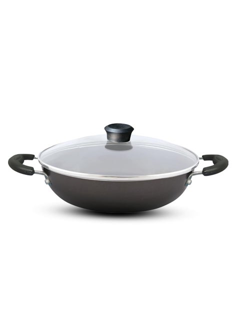 NIRLEP Sakhi Kadhai 24 cm with Glass Lid| Non-Stick Kadhai| Induction Kadhai| Easy Grip Handle| 2-Layer PFOA| Easy to Clean| Black