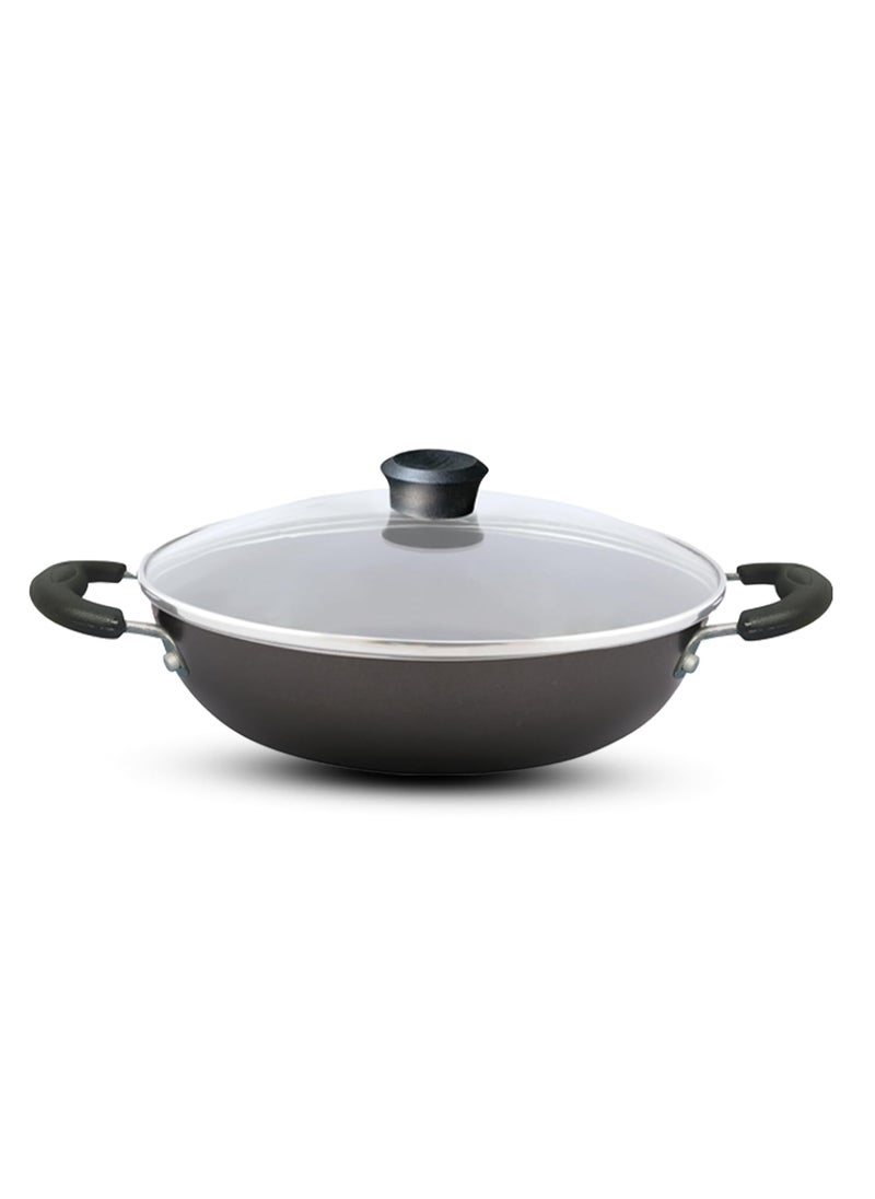 NIRLEP - NIRLEP Sakhi Kadhai 24 cm with Glass Lid| Non-Stick Kadhai| Induction Kadhai| Easy Grip Handle| 2-Layer PFOA| Easy to Clean| Black - Image 1