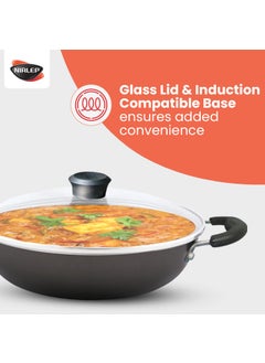 NIRLEP NIRLEP Sakhi Kadhai 24 cm with Glass Lid| Non-Stick Kadhai| Induction Kadhai| Easy Grip Handle| 2-Layer PFOA| Easy to Clean| Black  - Image 3