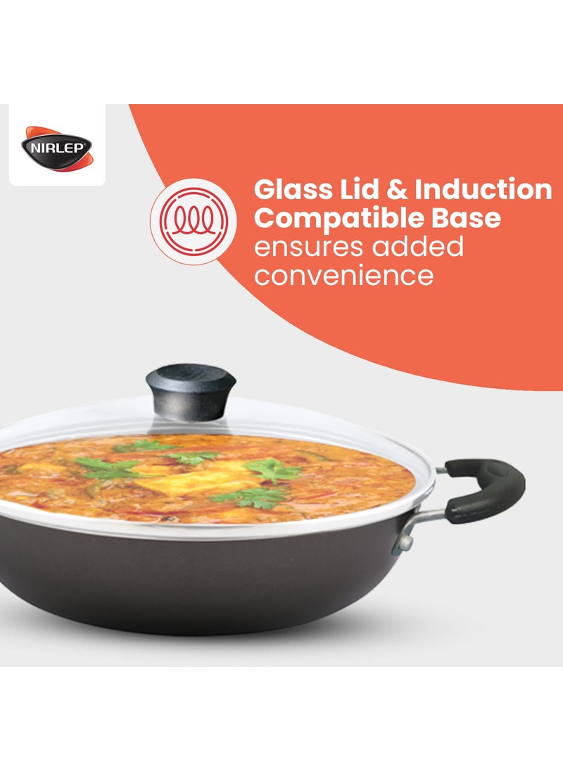 NIRLEP - NIRLEP Sakhi Kadhai 24 cm with Glass Lid| Non-Stick Kadhai| Induction Kadhai| Easy Grip Handle| 2-Layer PFOA| Easy to Clean| Black - Image 1