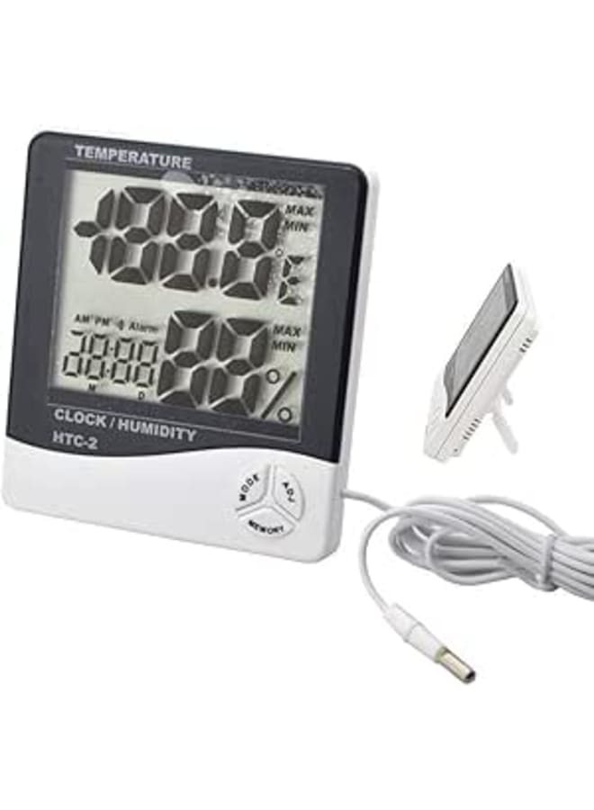 Star Digital LCD Indoor Outdoor Thermometer Hygrometer Clock Calenda Dual C/F Humidity Temperature Sensor 1.5m Sensing Line HTC-2