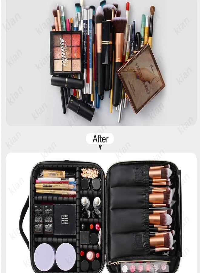 Kian Professional Travel Makeup Cosmetic Case Organizer Artist Storage Bag with Adjustable Dividers for Cosmetics Makeup Brushes Toiletry Vanity Bag Jewelry Digital Black (Size 26 x 23 x 9 cm) - Image 5