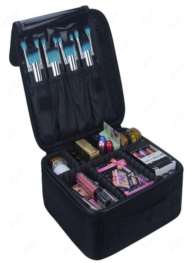 Kian Professional Travel Makeup Cosmetic Case Organizer Artist Storage Bag with Adjustable Dividers for Cosmetics Makeup Brushes Toiletry Vanity Bag Jewelry Digital Black (Size 26 x 23 x 9 cm) - Image 1