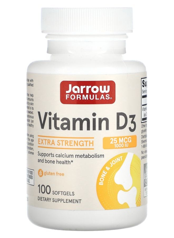 jarrow formulas Vitamin D3 Extra Strength 25 mcg (1000 IU) 100 Softgels  - Image 1