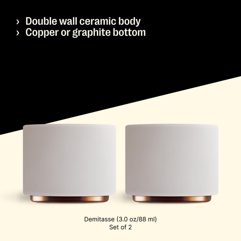 Fellow Monty Milk Art Espresso Cups - Small Double Wall Ceramic Demitasse, Matte White with Copper Base, 3 oz Cup (Set of 2) - Image 4