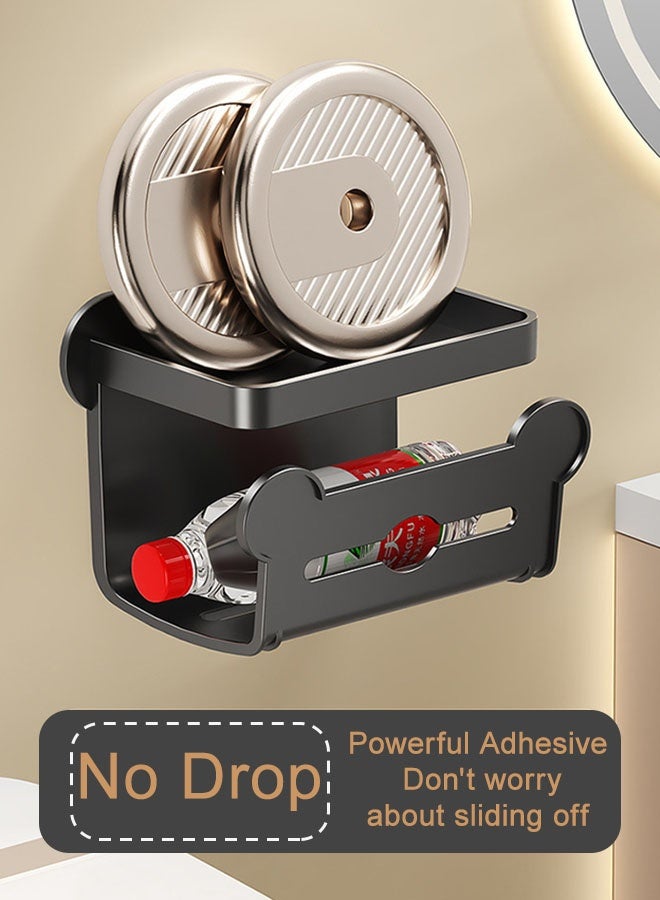 MLADEN Tissue Box For Bathroom, Wall Mounted Waterproof Toilet Paper Holder, Self Adhesive Tissue Dispenser Dryer Sheet Holder, Tissue Storage With Shelf, Phone Holder for Bathroom Kitchen Living Room Bedroom Office (Black) - Image 4