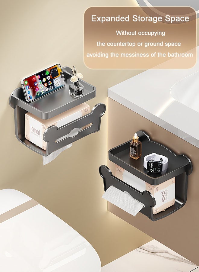 MLADEN Tissue Box For Bathroom, Wall Mounted Waterproof Toilet Paper Holder, Self Adhesive Tissue Dispenser Dryer Sheet Holder, Tissue Storage With Shelf, Phone Holder for Bathroom Kitchen Living Room Bedroom Office (Black) - Image 3