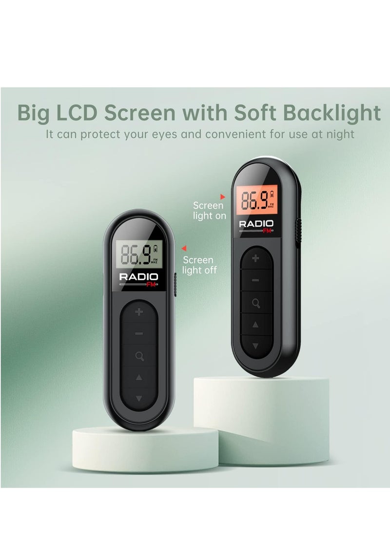 FM Radio, Rechargeable Portable Pocket Transistor Radio with Best Reception,LCD Digital Tuning with Backlight, Stereo Sound, Belt Clip for Jogging,Walking (Black) - Image 4