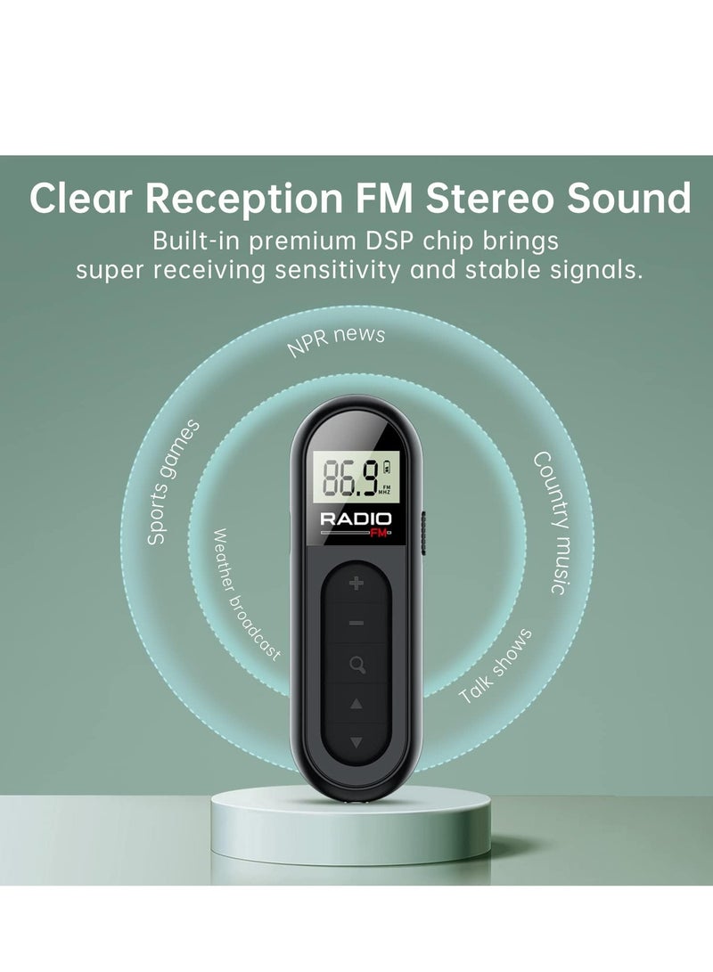 FM Radio, Rechargeable Portable Pocket Transistor Radio with Best Reception,LCD Digital Tuning with Backlight, Stereo Sound, Belt Clip for Jogging,Walking (Black) - Image 3