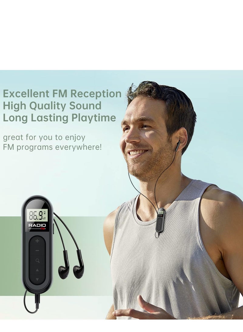 FM Radio, Rechargeable Portable Pocket Transistor Radio with Best Reception,LCD Digital Tuning with Backlight, Stereo Sound, Belt Clip for Jogging,Walking (Black) - Image 2