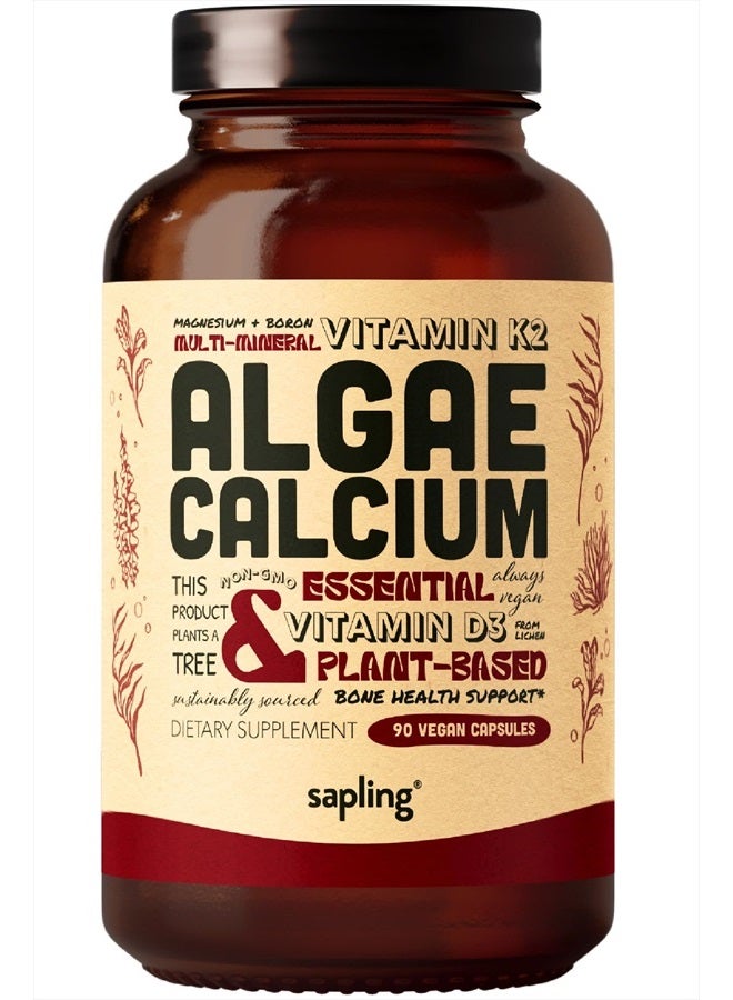 sapling Calcium Supplement - Whole Food with Vitamin K2 & D3, Magnesium, Zinc, Boron, Mineral Complex. Sourced Sustainably from Red Algae. for Bone Strength and Support. Non-GMO & Vegan 90 Capsules.  - Image 1