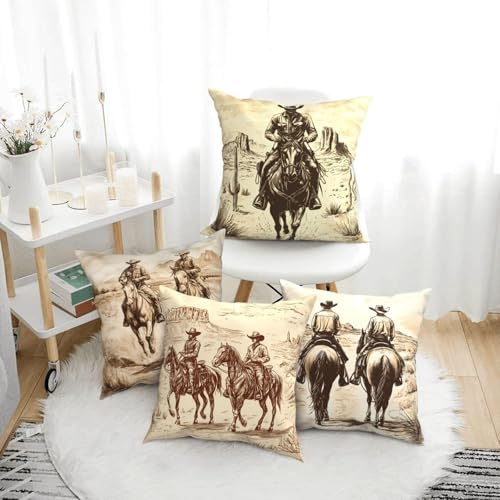 Worltoldb Throw Pillow Covers Set of 4 Decorative Soft Linen Fabric Square Cushion Case for Room Bedroom Sofa Car 18x18 (Western Cowboy, 18"x18") - Image 2