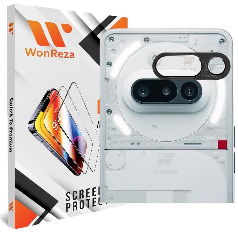 WonReza ® حزمة 1 - واقي زجاج الكاميرا الخلفية لهاتف ناثينغ 3A | ناثينغ 3A 5G [3D بريميوم] واقي عدسة الكاميرا (أسود) - Image 1