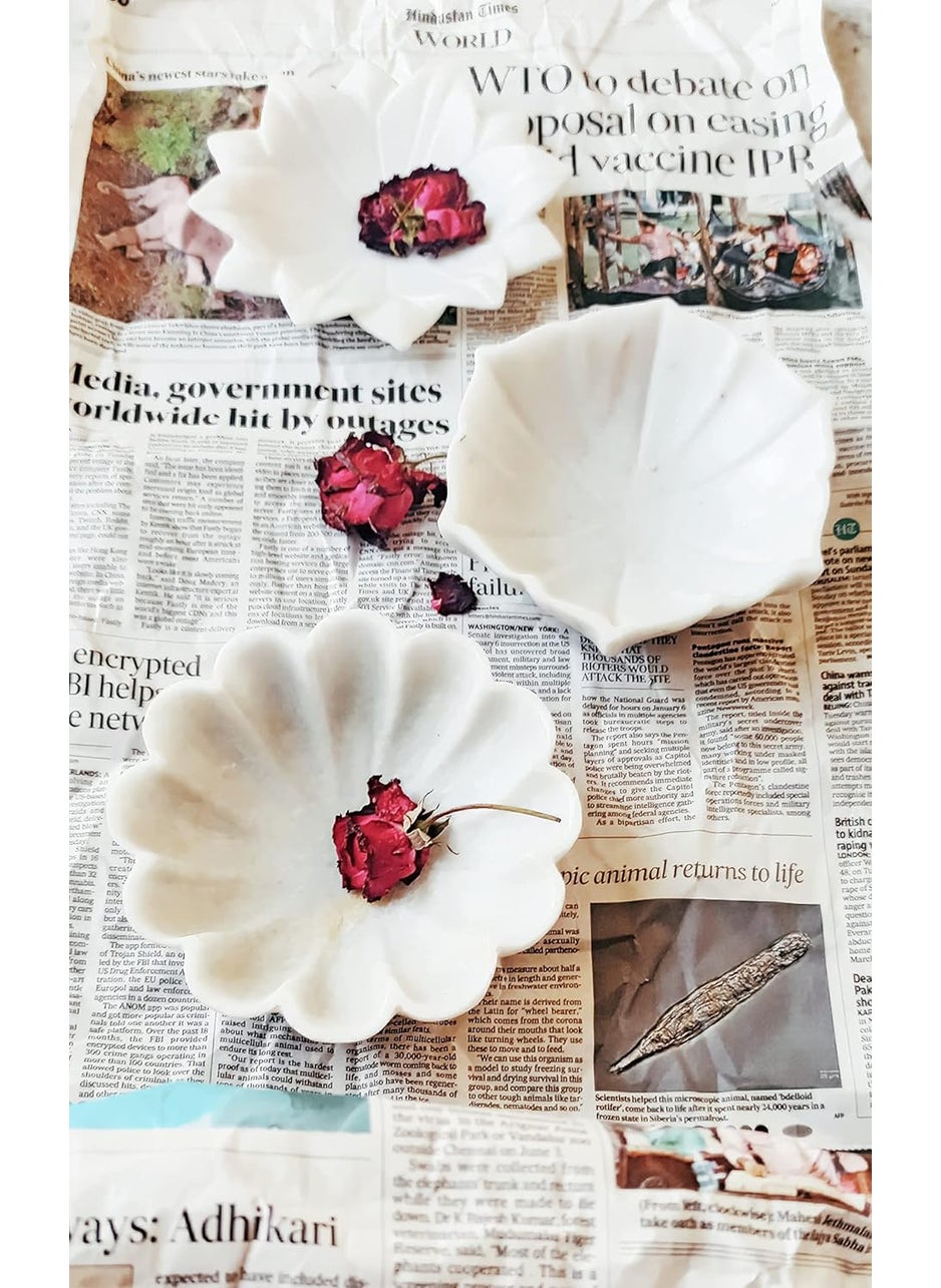 R&M - RM Flower Bowl Marble Urli | Showpiece Decor Fruit Bowl, Birdbath, Kitchen, Pooja Room, Desk, Dinner Table | Gift for Anniversary, Birthday, Festival & Ceremony Marble Candle Holder Bowl | White - Image 1