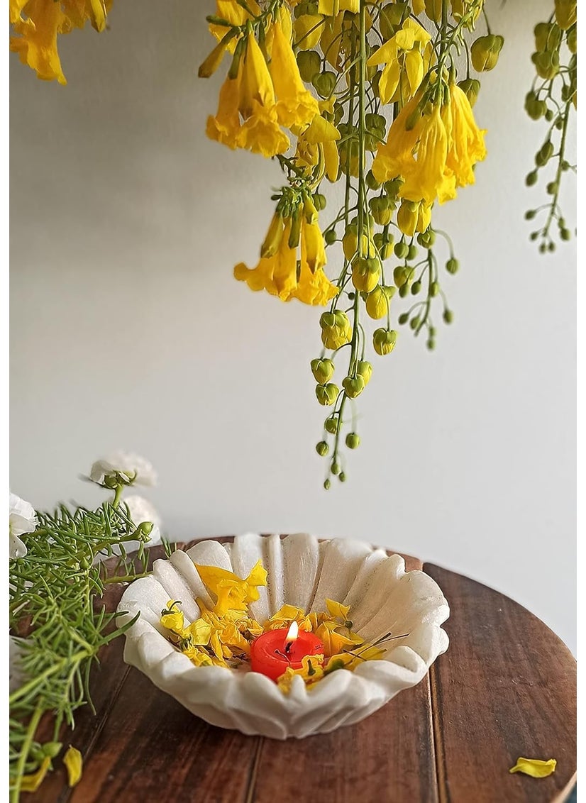 R&M - RM Flower Bowl Marble Urli | Showpiece Decor Fruit Bowl, Birdbath, Kitchen, Pooja Room, Desk, Dinner Table | Gift for Anniversary, Birthday, Festival & Ceremony Marble Candle Holder Bowl | White - Image 1