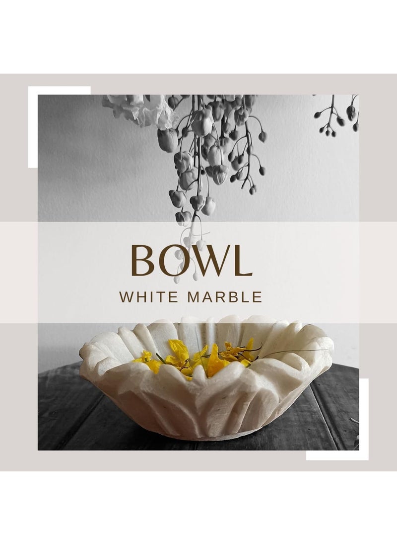 R&M - RM Flower Bowl Marble Urli | Showpiece Decor Fruit Bowl, Birdbath, Kitchen, Pooja Room, Desk, Dinner Table | Gift for Anniversary, Birthday, Festival & Ceremony Marble Candle Holder Bowl | White - Image 1