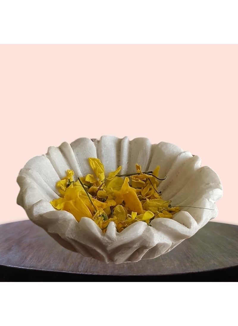 R&M - RM Flower Bowl Marble Urli | Showpiece Decor Fruit Bowl, Birdbath, Kitchen, Pooja Room, Desk, Dinner Table | Gift for Anniversary, Birthday, Festival & Ceremony Marble Candle Holder Bowl | White - Image 1