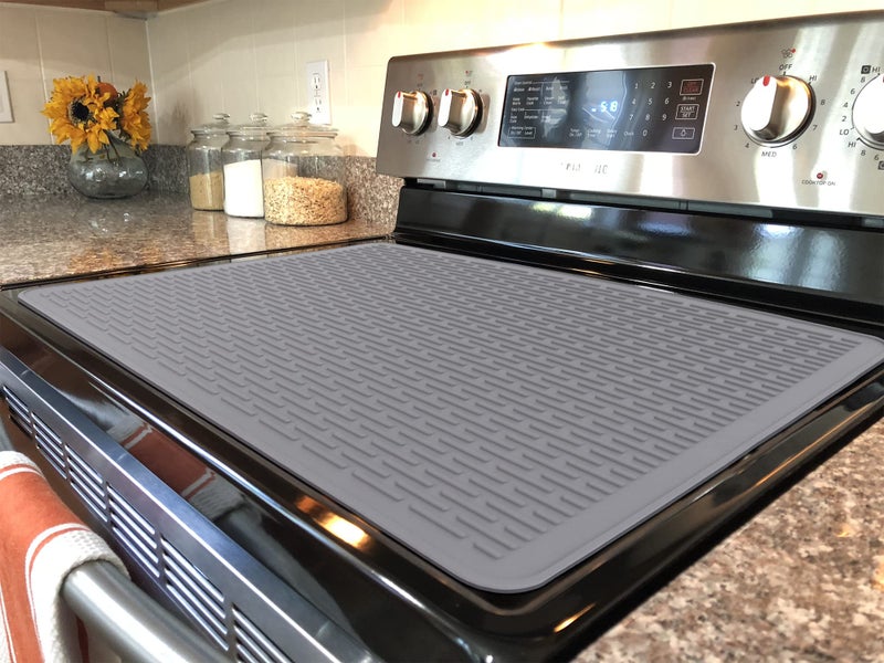 YUHFERA Stove Top Cover for Electric Stove - Silicone Stove Mat for Glass Top, Glass Cooktop Protector, XL Dish Drying Mats For Kitchen,Oven Covers for Electric Stove (Gray,28 x 20) - Image 1