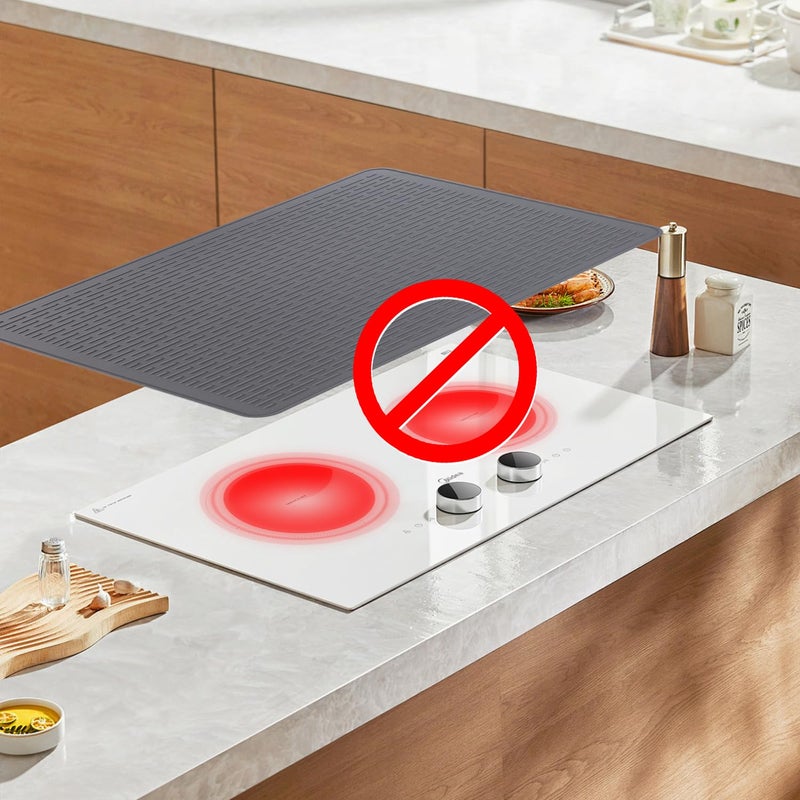 YUHFERA Stove Top Cover for Electric Stove - Silicone Stove Mat for Glass Top, Glass Cooktop Protector, XL Dish Drying Mats For Kitchen,Oven Covers for Electric Stove (Gray,28 x 20) - Image 3