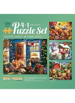 Bits and Pieces Bits and Pieces - 4-in-1 Multi-Pack - 500 Piece Jigsaw Puzzles for Adults - 500 pc Winter Spring Summer Fall Seasons Puzzle Set Bundle by Artist Larry Jones - 16"x20" (41cm x 51cm)  - Image 1