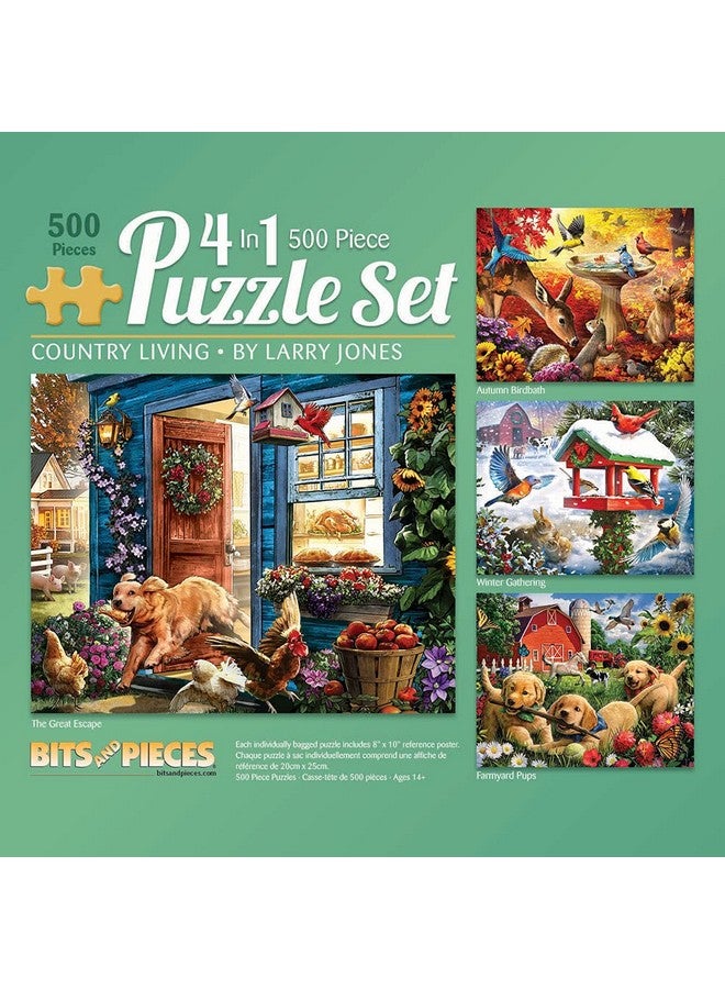 بيتس آند بيسيز قطع وقطع - مجموعة متعددة 4 في 1 - 500 قطعة أحجيات للكبار - مجموعة أحجيات شتوية ربيعية صيفية خريفية من تصميم الفنان لاري جونز - 16 بوصة × 20 بوصة (41 سم × 51 سم) - Image 1