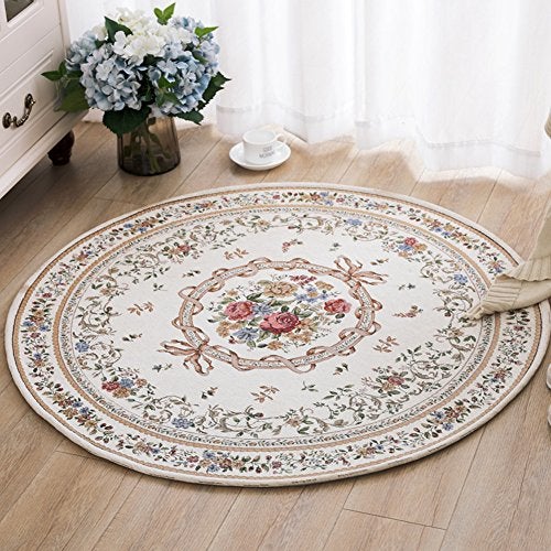 UKELER Royal Collection New Traditional Oriental Round Rug Home Decor Collection Floral Round Rugs Carpet for Bedroom, 3'x3' - Image 1