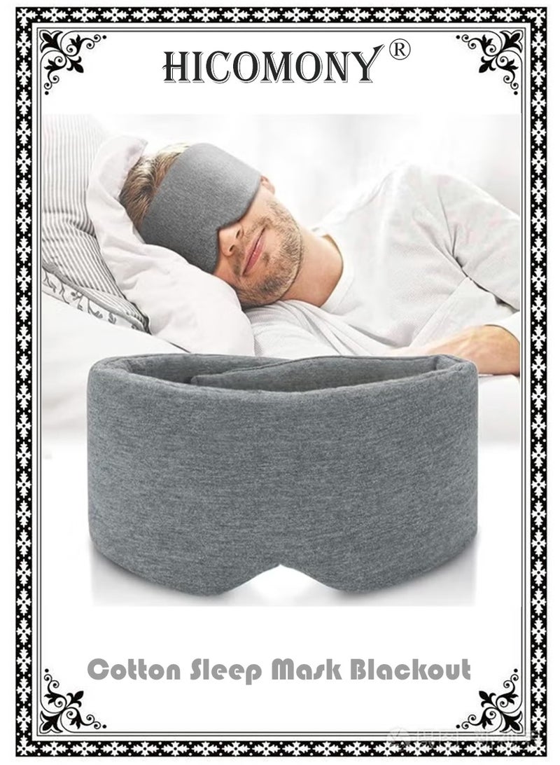 Hicomony Cotton Sleep Mask Blackout, Comfortable and Breathable Eye Mask, Adjustable Blinder Blindfold Airplane with Travel Pouch, Best Night Companion Eyeshade for Women Men Kid (Gray) - Image 1
