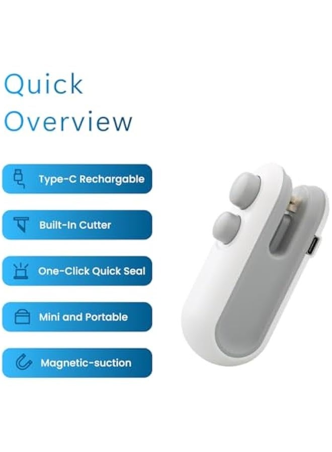 USB-C Rechargeable Mini Bag Sealer with Cutter, Magnet - 2 in 1 Heat Seal Resealer for Snack Bags - Image 2