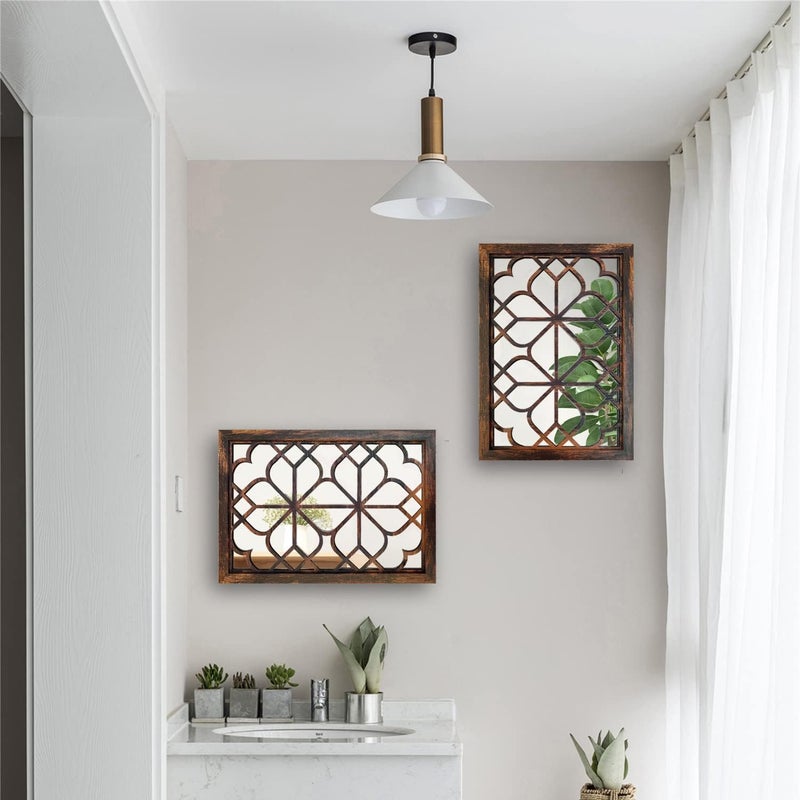 Wocred Set of 2 Rectangular Wall Mirror,Gorgeous Rustic Farmhouse Accent Mirror,Caramel Color Entry Mirror for Bathroom Renovation,Bedrooms,Living Rooms and More(11”x15”) - Image 4
